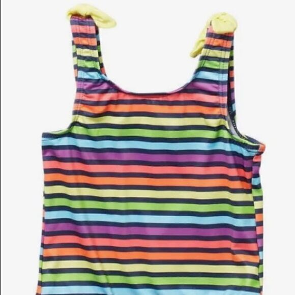 🛍 Pink Platinum Girl’s little Rainbow 🌈 Striped Print Swimsuit Size :4 - Picture 9 of 10